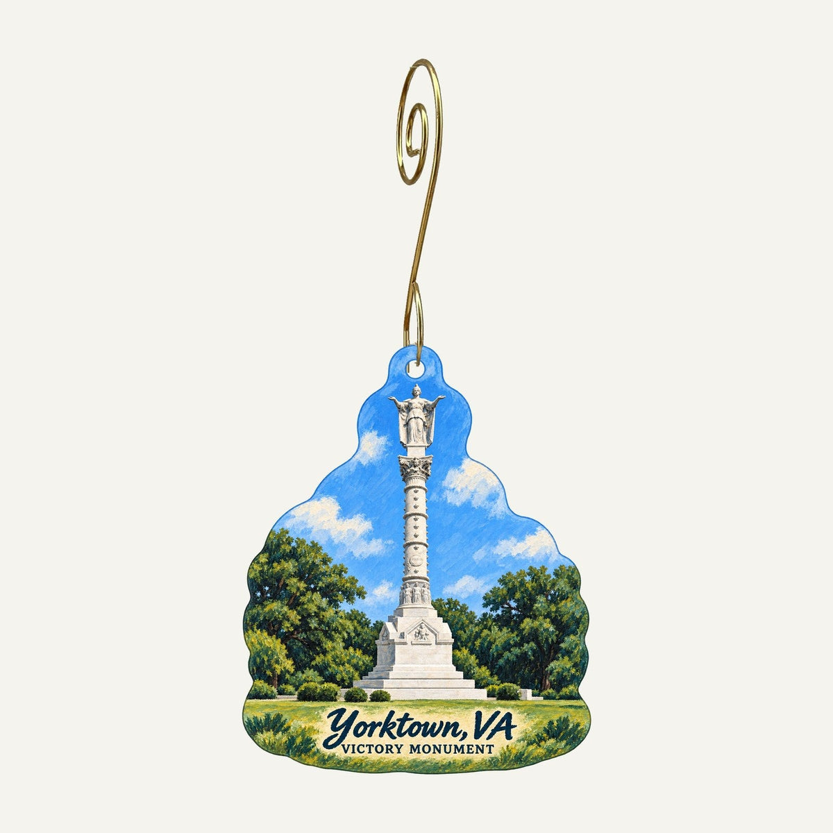 Auntie M's American Cottage Town Icon custom wood ornament OC451 hanging on hook