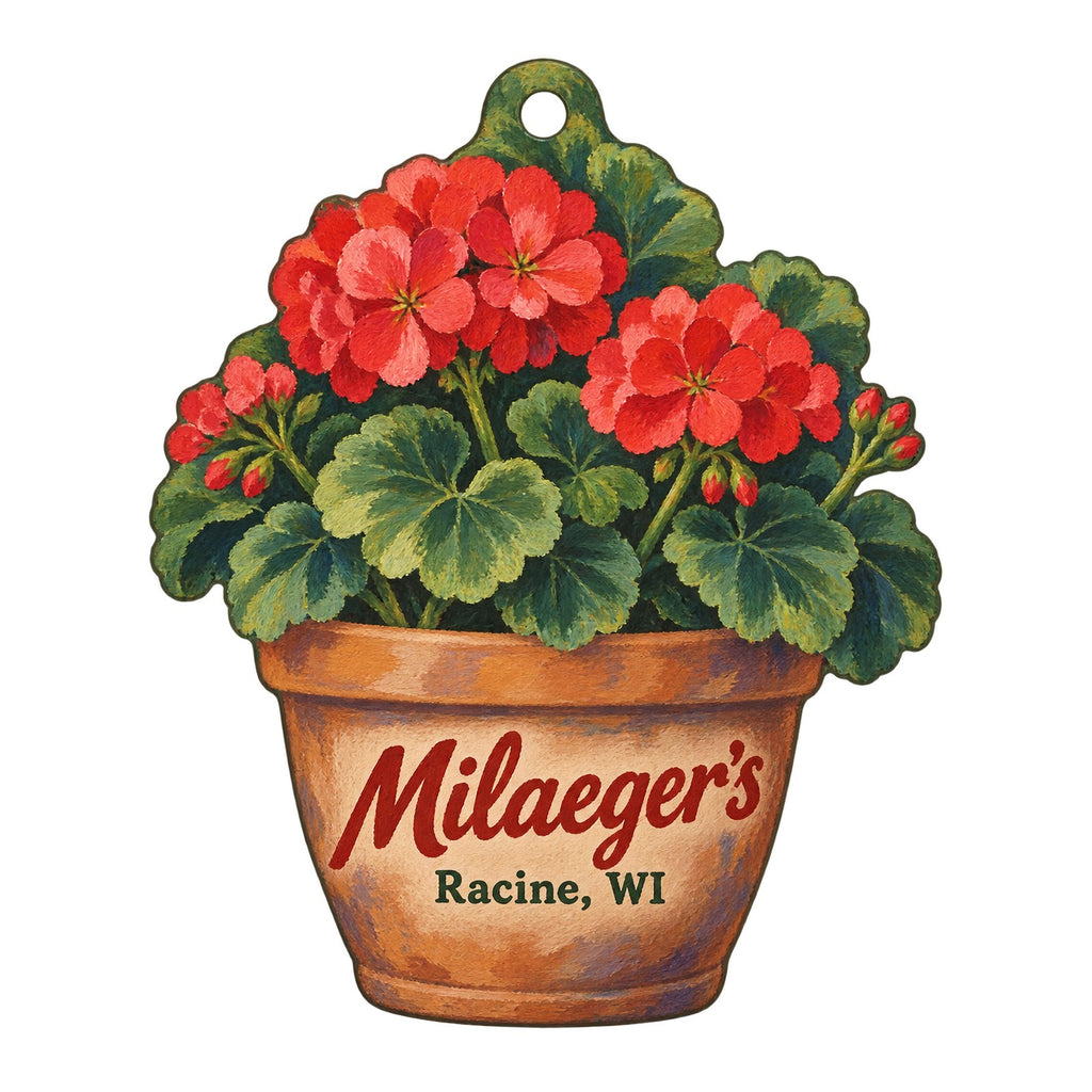 Milaeger's Logo custom wood ornament OC458 on white