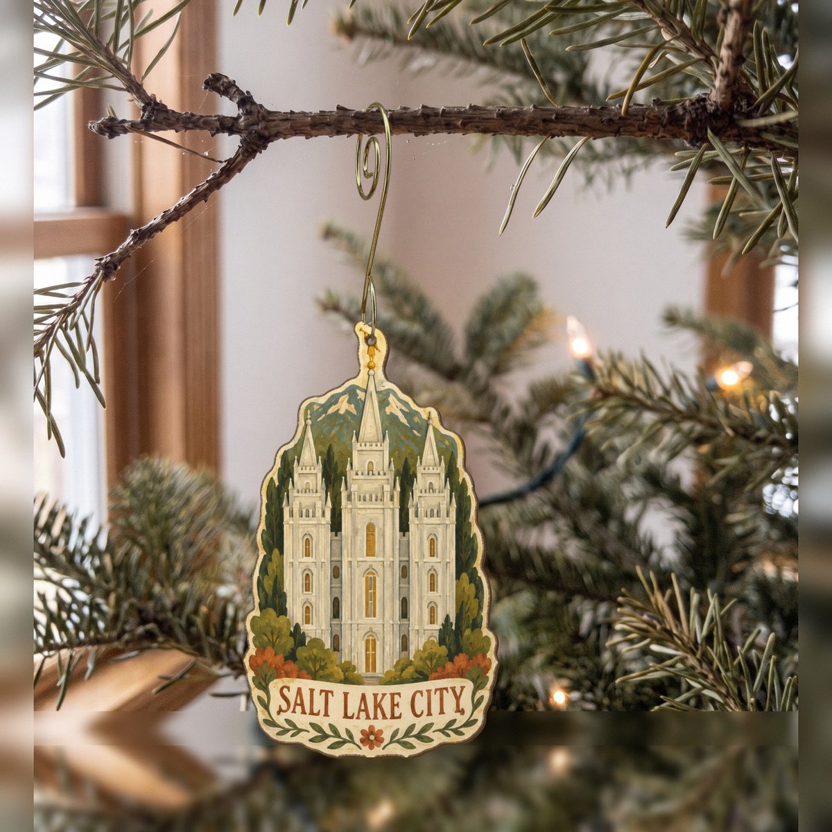 UT Salt Lake City Naive Folk Painting Custom Wood Ornament (OC45)