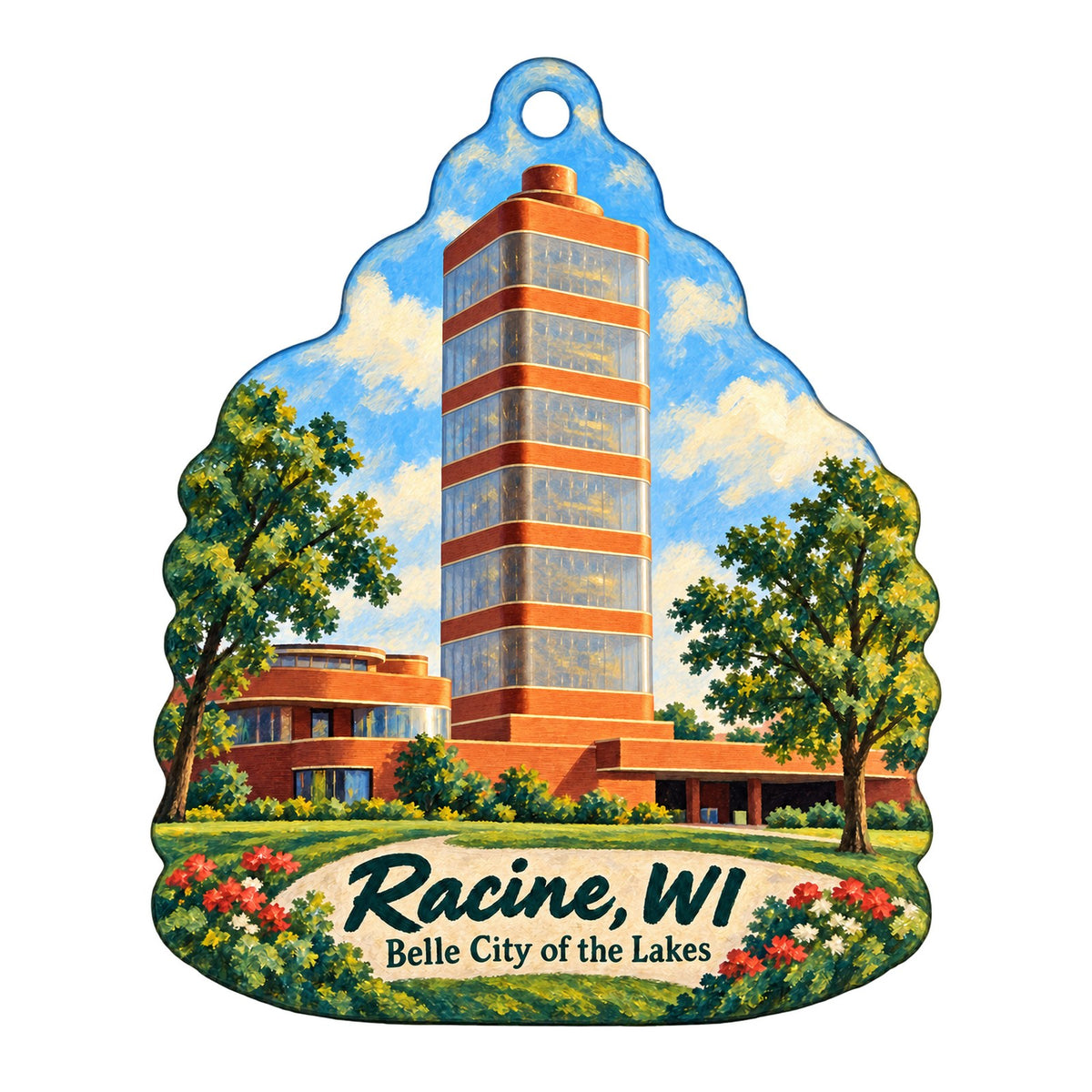 Milaeger's Town Icon custom wood ornament OC460 on white