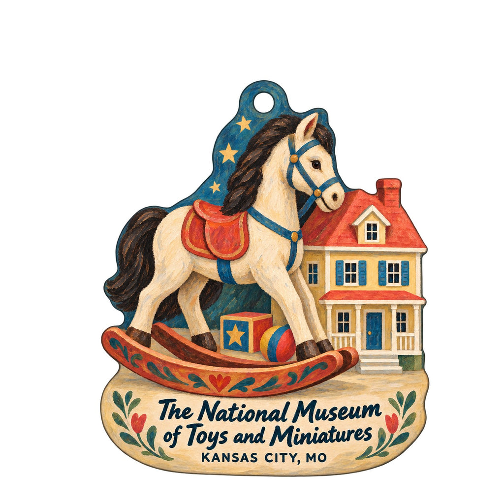 The National Museum of Toys and Miniatures Logo custom wood ornament OC461 on white