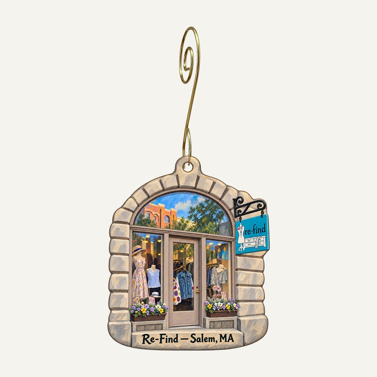 Re-Find Salem Logo custom wood ornament OC464 hanging on hook