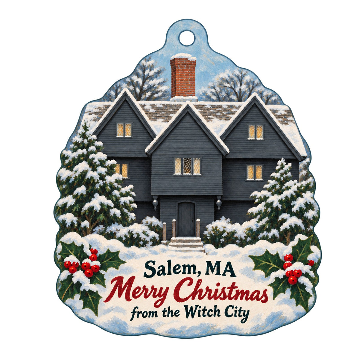 Re-Find Salem Christmas custom wood ornament OC465 on white