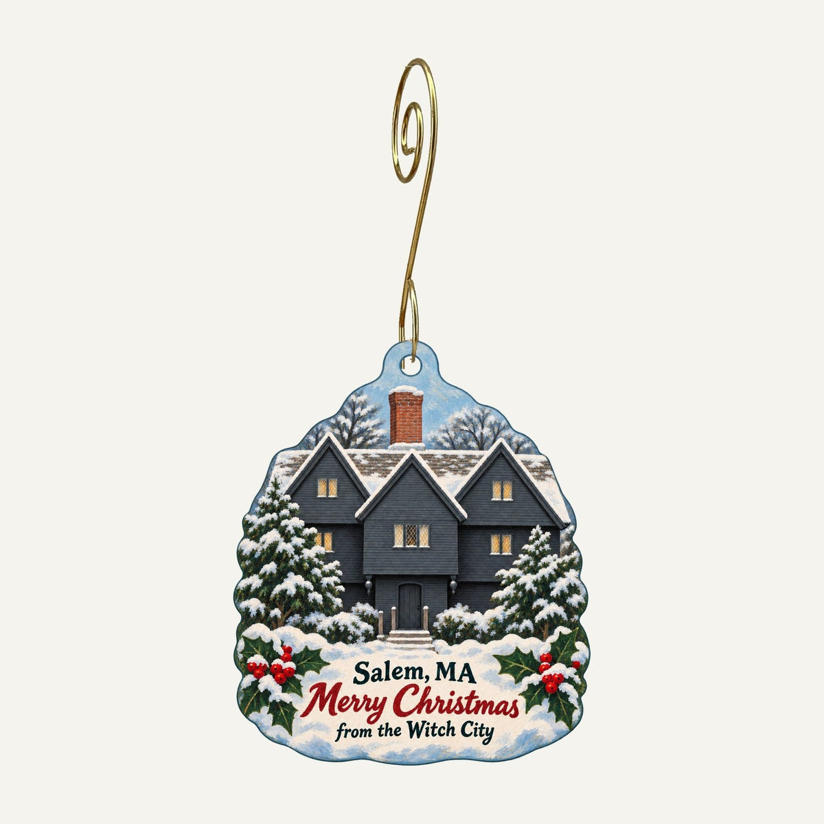 Re-Find Salem Christmas custom wood ornament OC465 hanging on hook