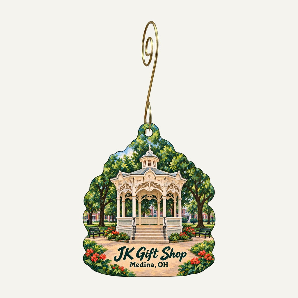 JK Gift Shop Logo custom wood ornament OC467 hanging on hook