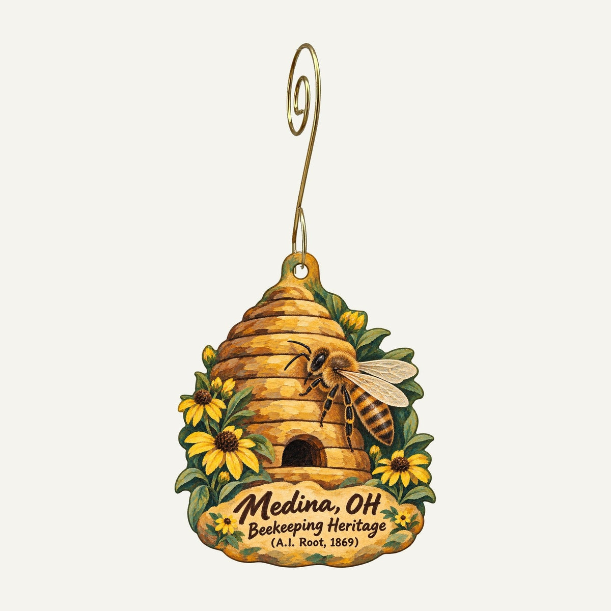 JK Gift Shop Town Icon custom wood ornament OC469 hanging on hook