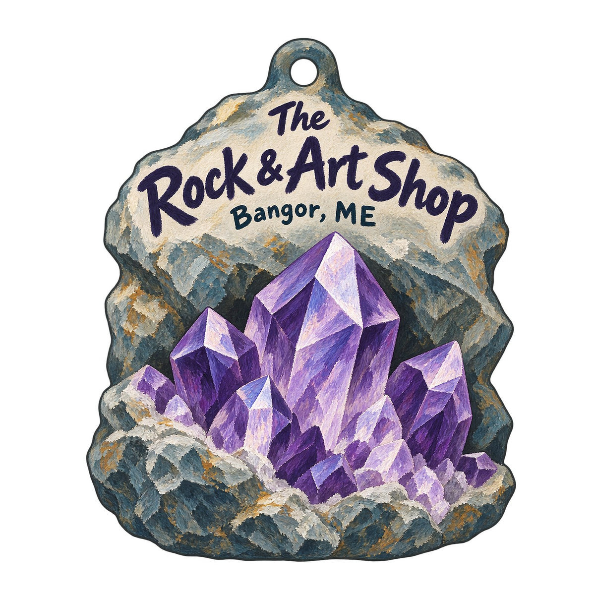 The Rock & Art Shop Logo custom wood ornament OC470 on white
