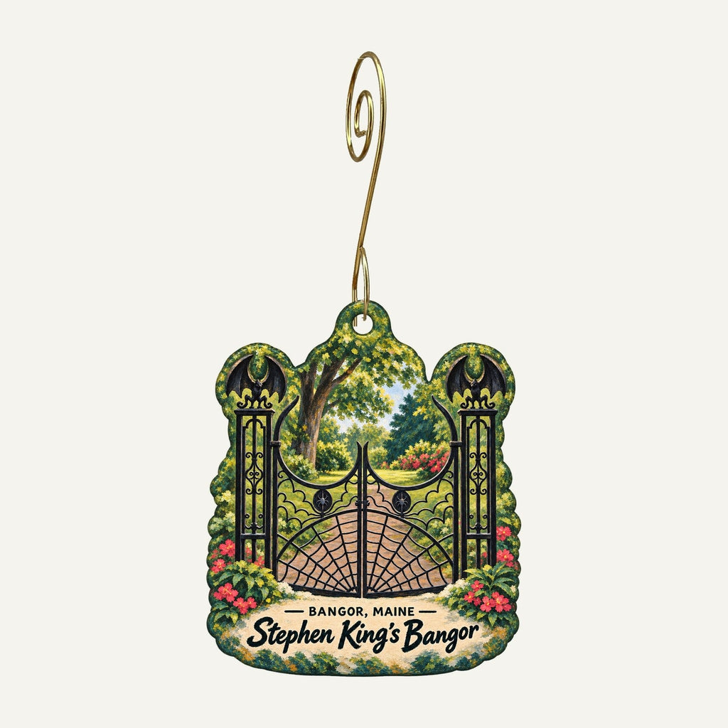 The Rock & Art Shop Town Icon custom wood ornament OC472 hanging on hook