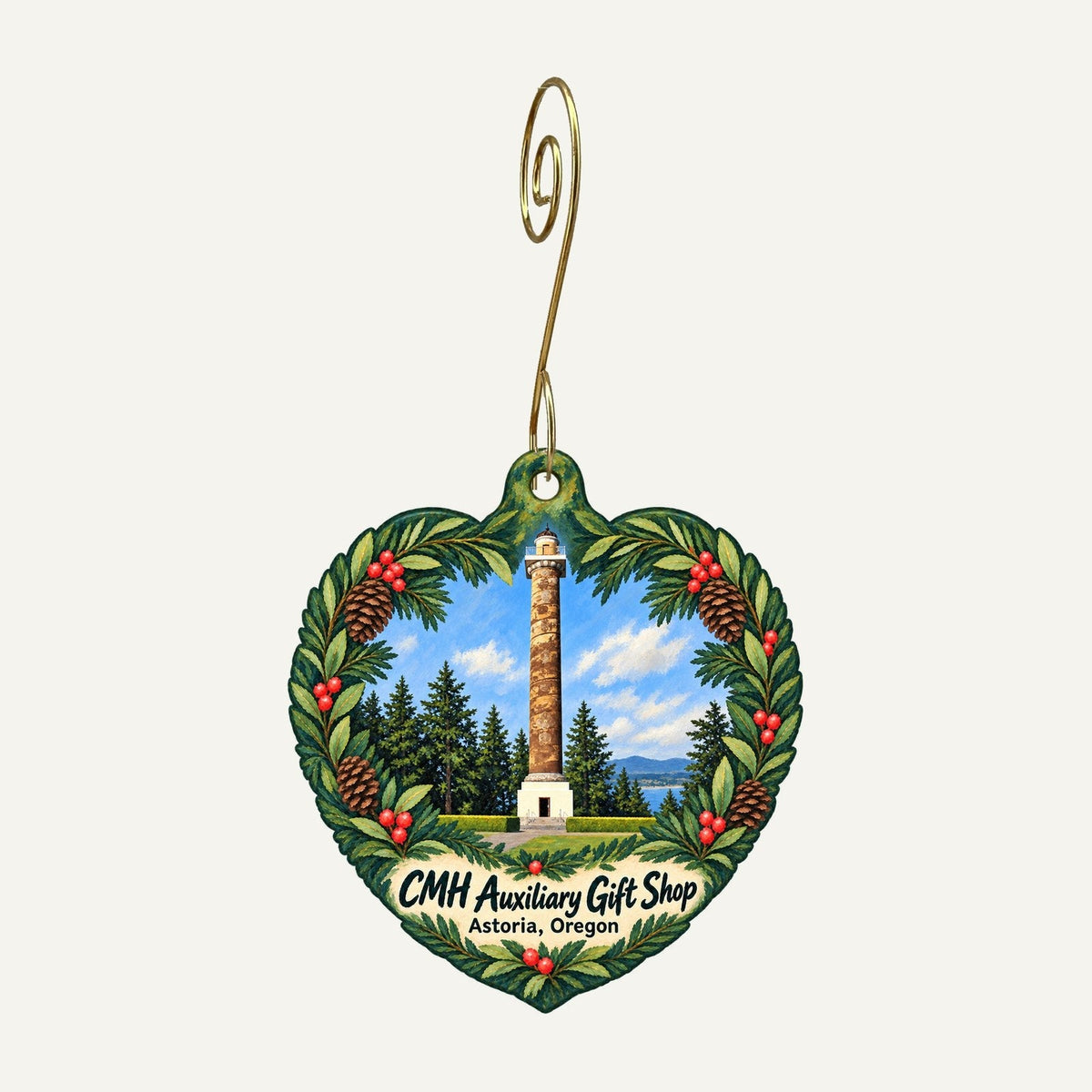 CMH Auxiliary Gift Shop Logo custom wood ornament OC473 hanging on hook