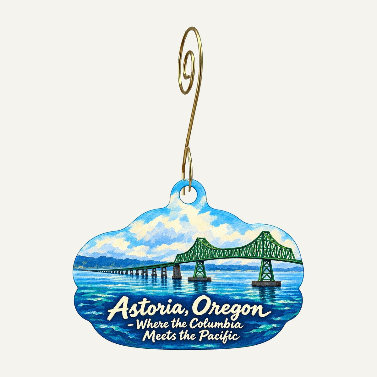 CMH Auxiliary Gift Shop Town Icon custom wood ornament OC475 hanging on hook