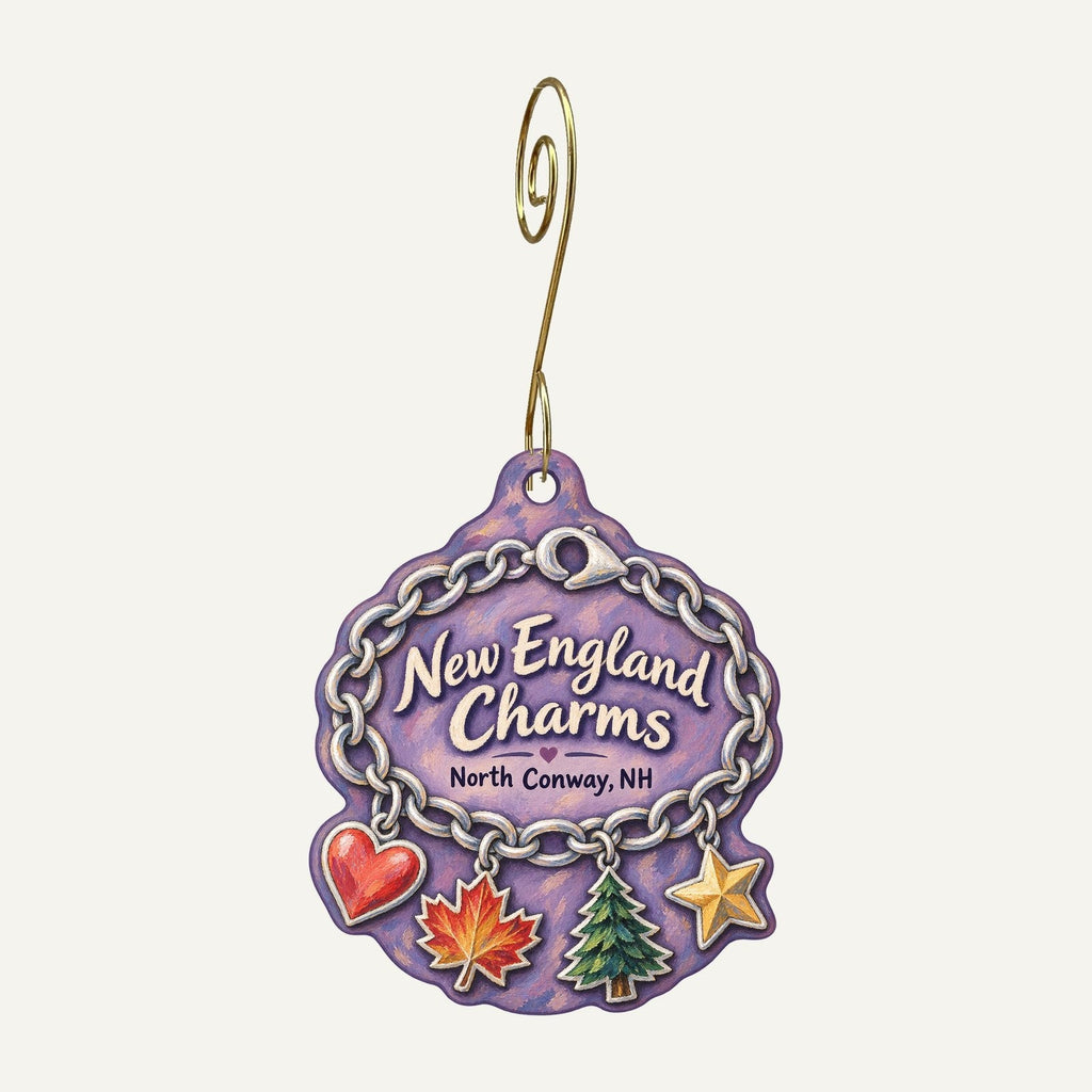 New England Charms Logo custom wood ornament OC476 hanging on hook