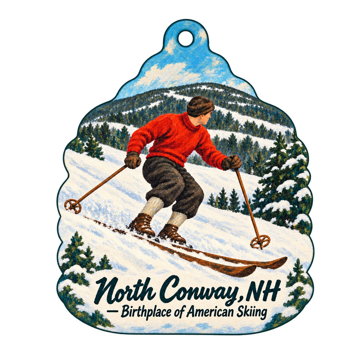 New England Charms Town Icon custom wood ornament OC478 on white