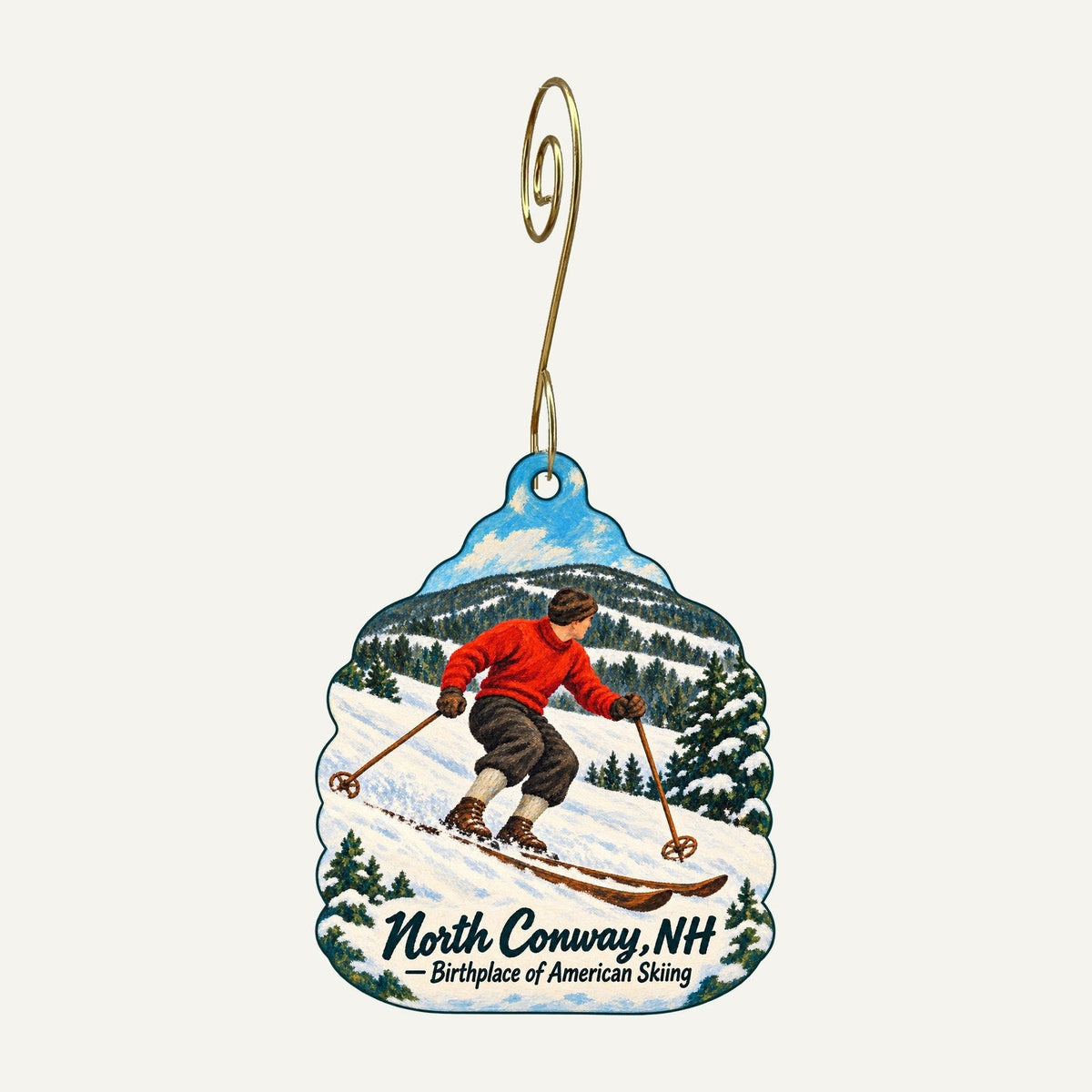 New England Charms Town Icon custom wood ornament OC478 hanging on hook