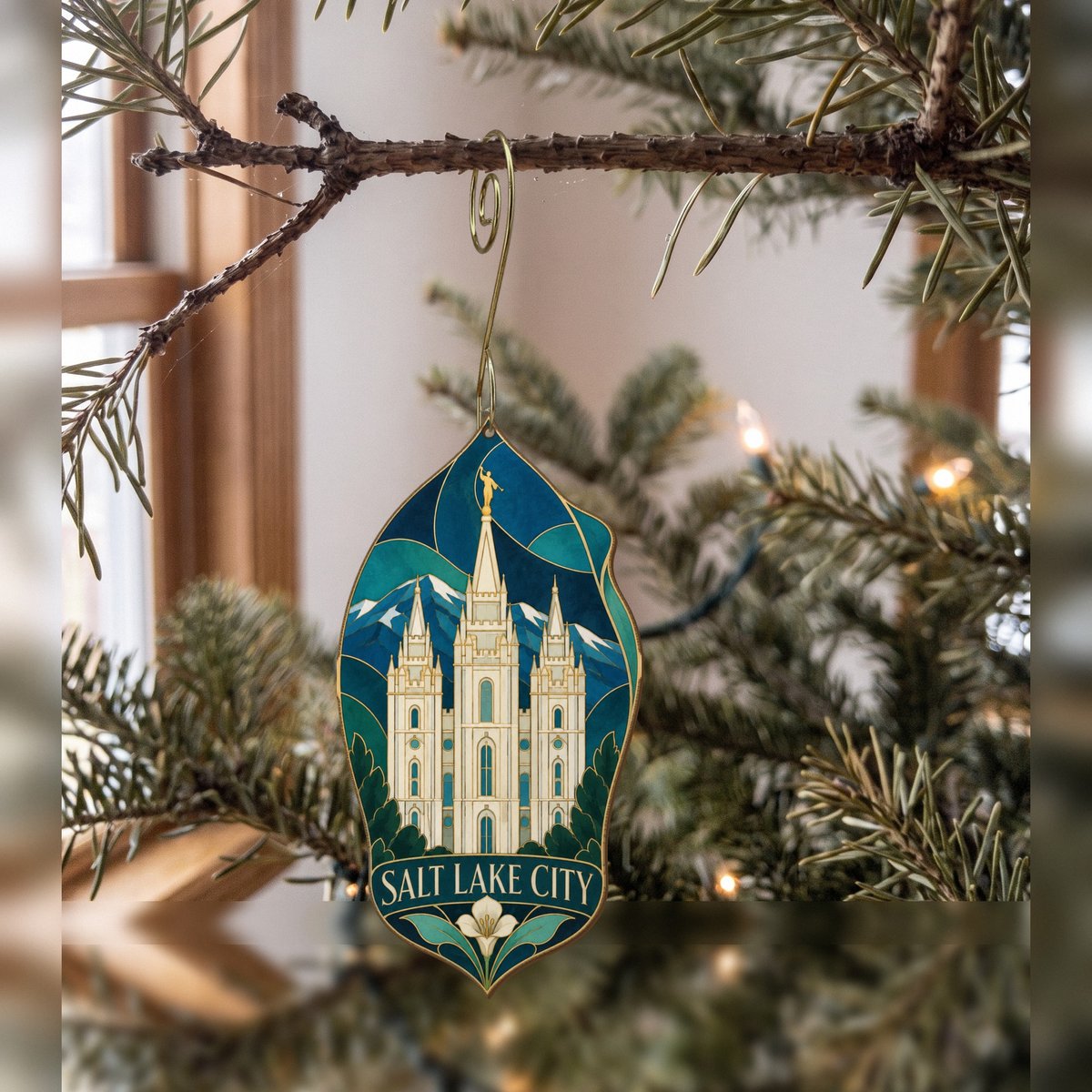 UT Salt Lake City Cloisonné-Inspired Graphic Custom Wood Ornament (OC47)