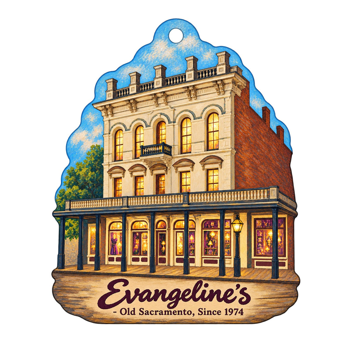 Evangeline's Logo custom wood ornament OC482 on white
