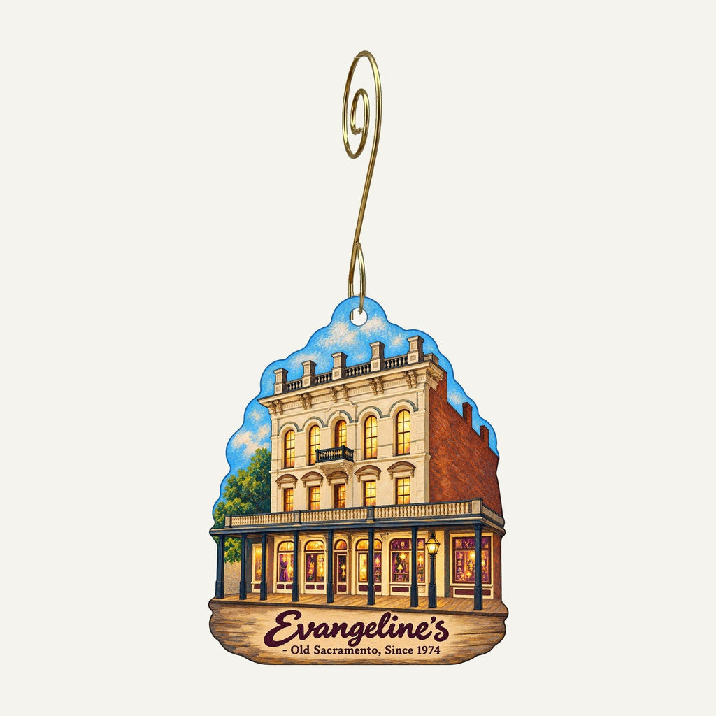 Evangeline's Logo custom wood ornament OC482 hanging on hook