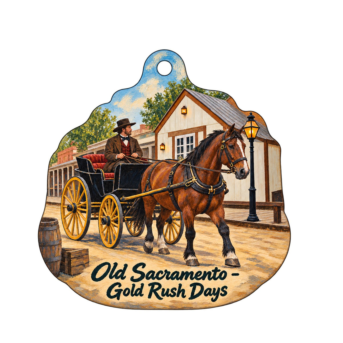 Evangeline's Town Icon custom wood ornament OC484 on white