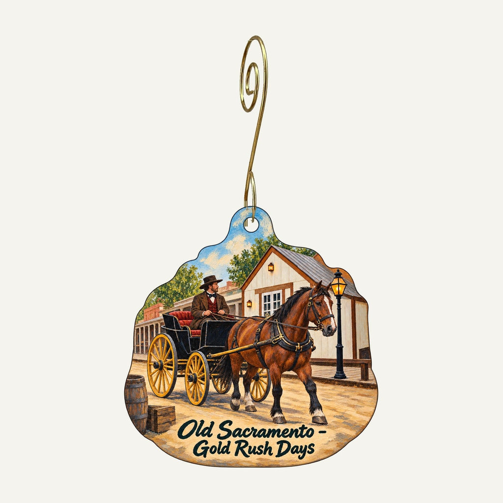 Evangeline's Town Icon custom wood ornament OC484 hanging on hook