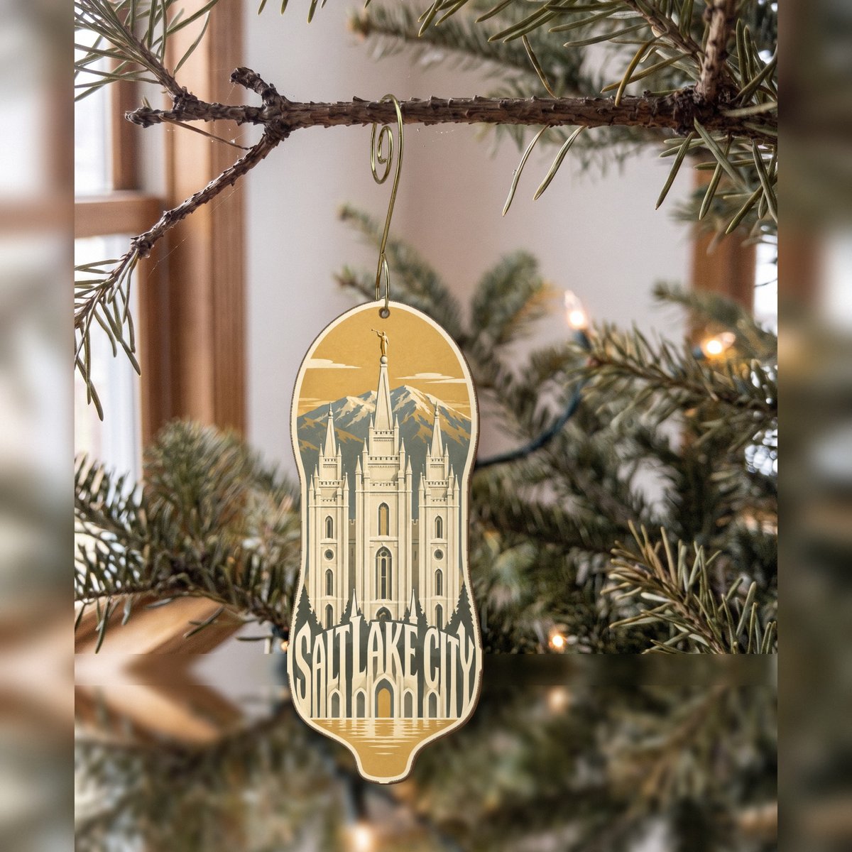 UT Salt Lake City Typographic Illustration Custom Wood Ornament (OC48)