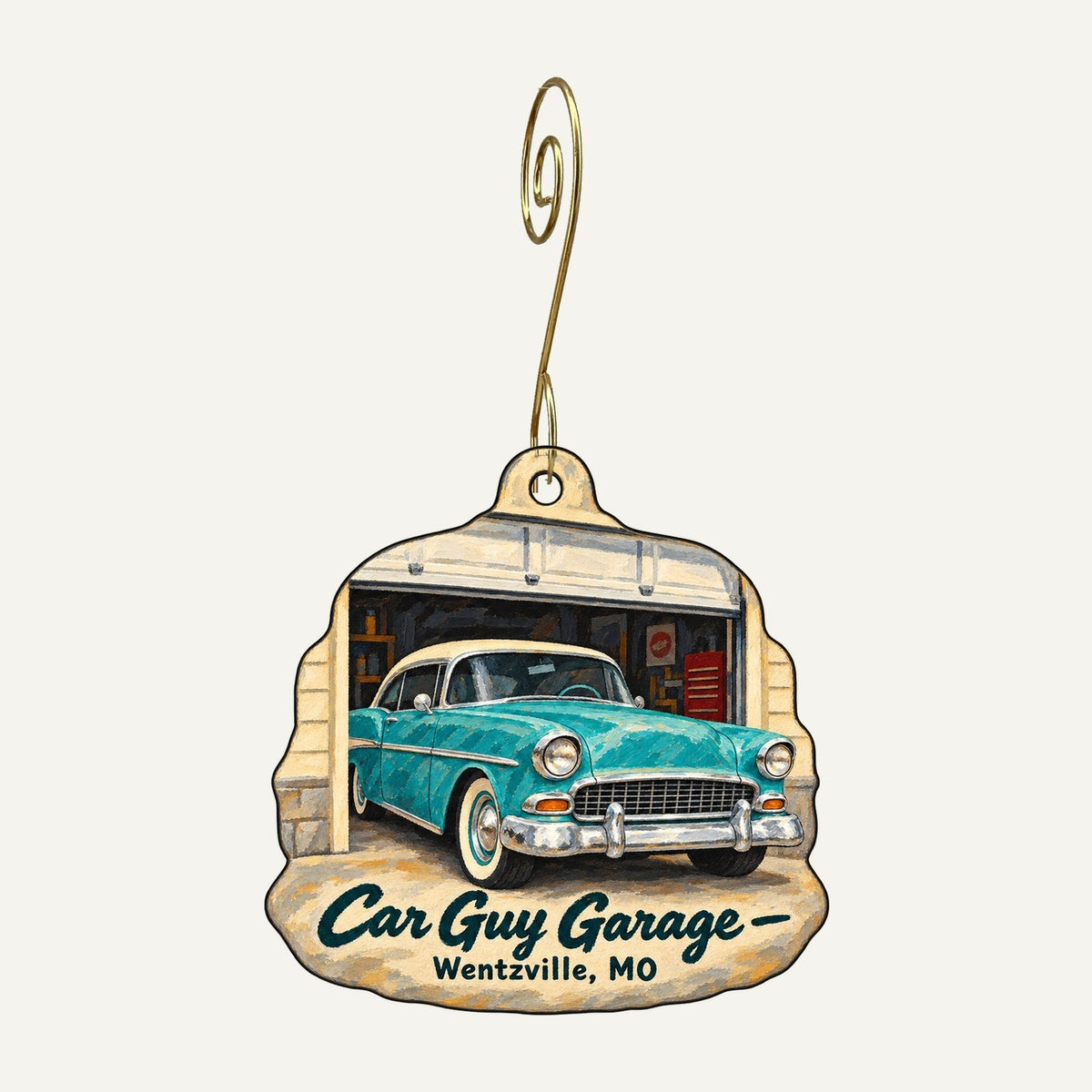 Car Guy Garage Logo custom wood ornament OC491 hanging on hook