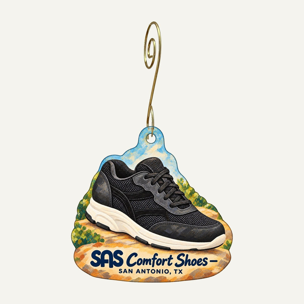 SAS Comfort Shoes Logo custom wood ornament OC494 hanging on hook