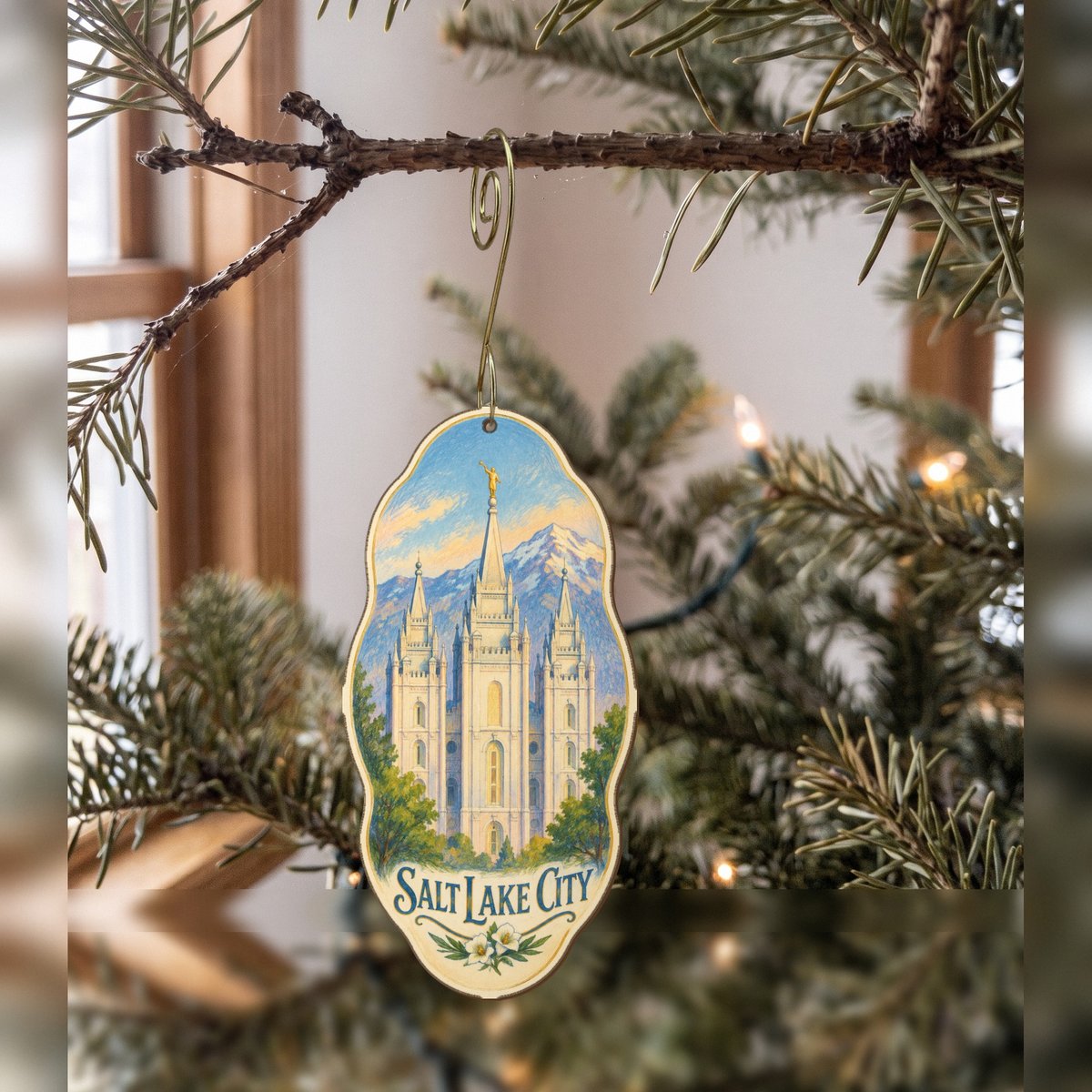 UT Salt Lake City Colored Pencil over Gouache Custom Wood Ornament (OC49)