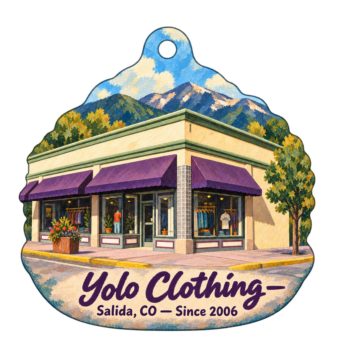 Yolo Clothing Logo custom wood ornament OC500 on white