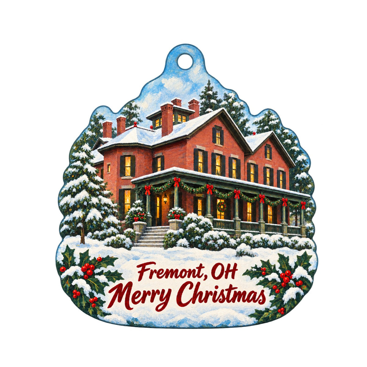 Costume Holiday House Christmas custom wood ornament OC510 on white