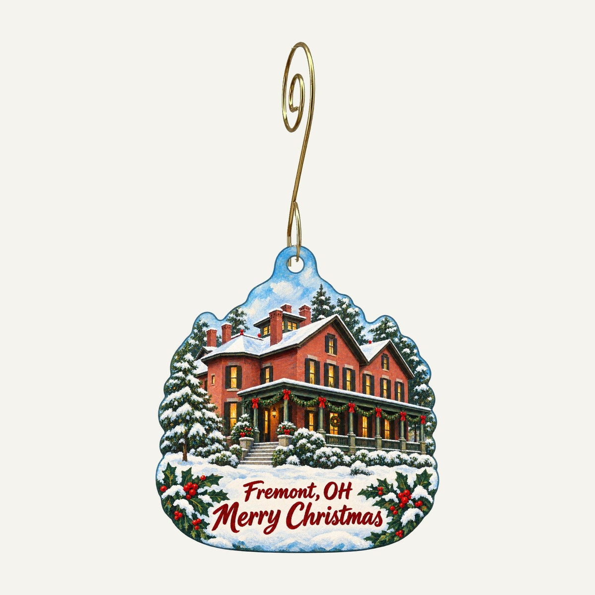 Costume Holiday House Christmas custom wood ornament OC510 hanging on hook