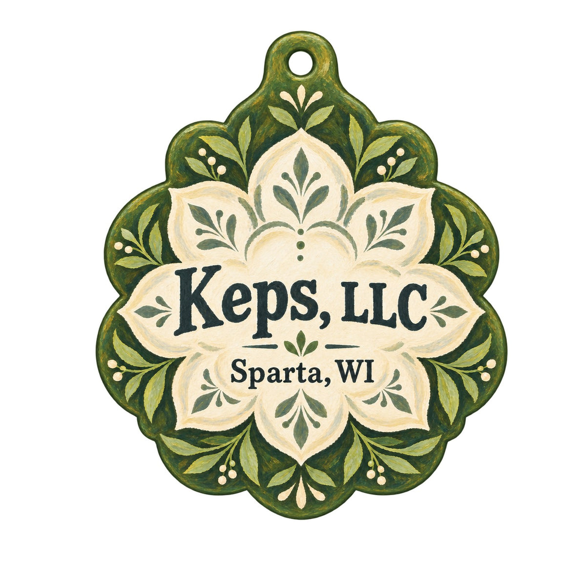 Keps, LLC Logo custom wood ornament OC512 on white