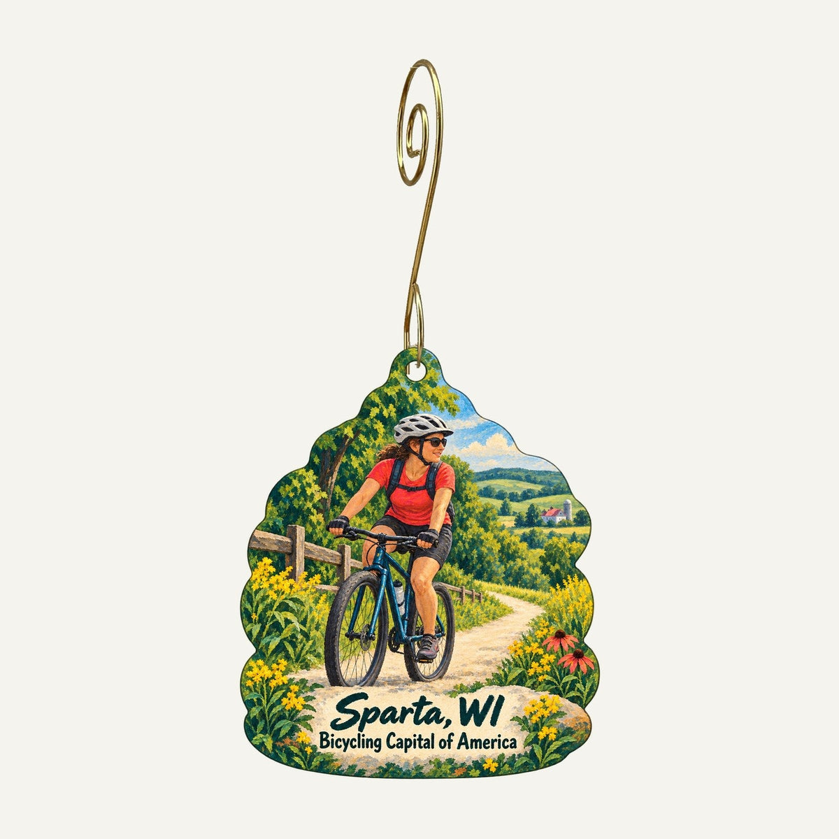 Keps, LLC Town Icon custom wood ornament OC514 hanging on hook