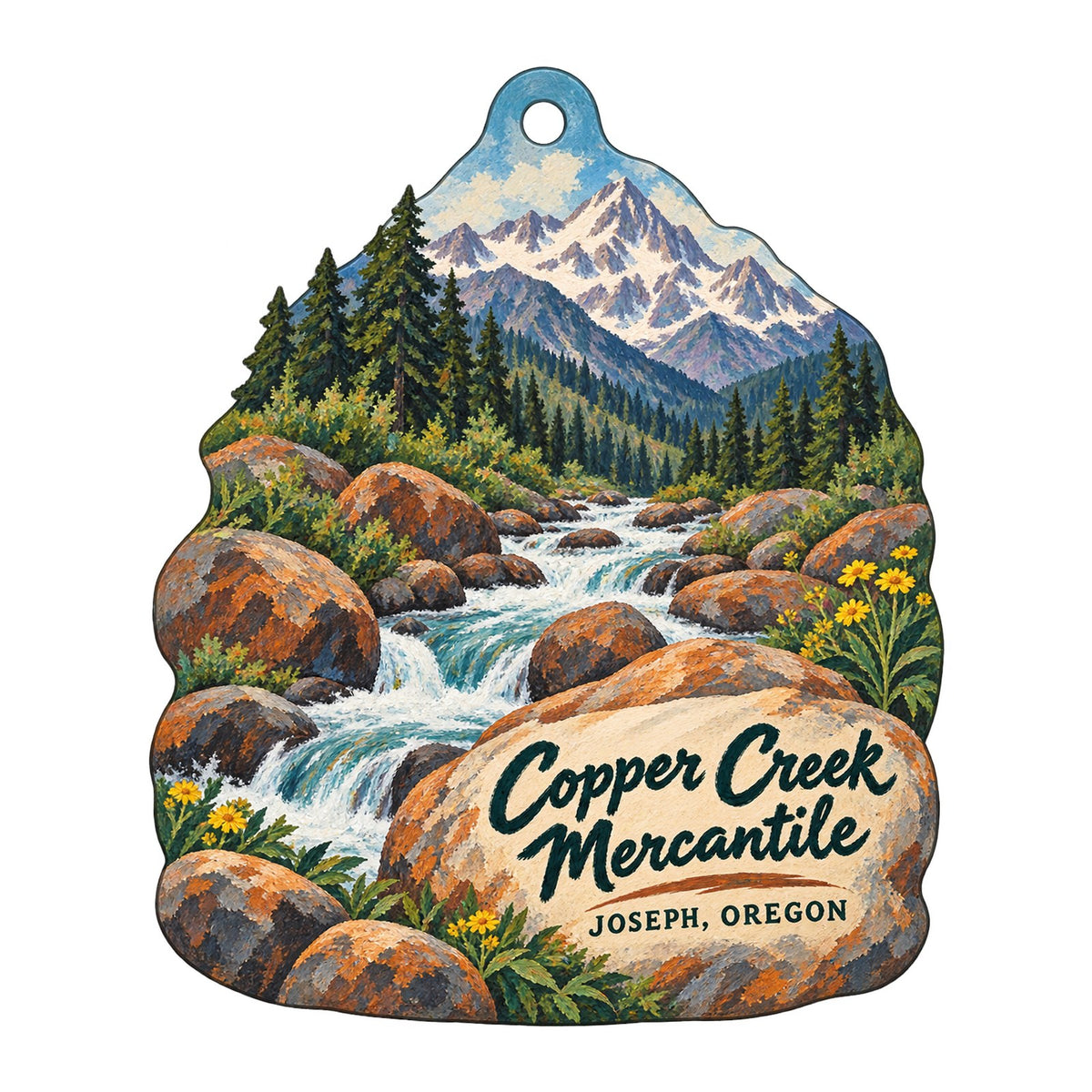 Copper Creek Mercantile Logo custom wood ornament OC515 on white