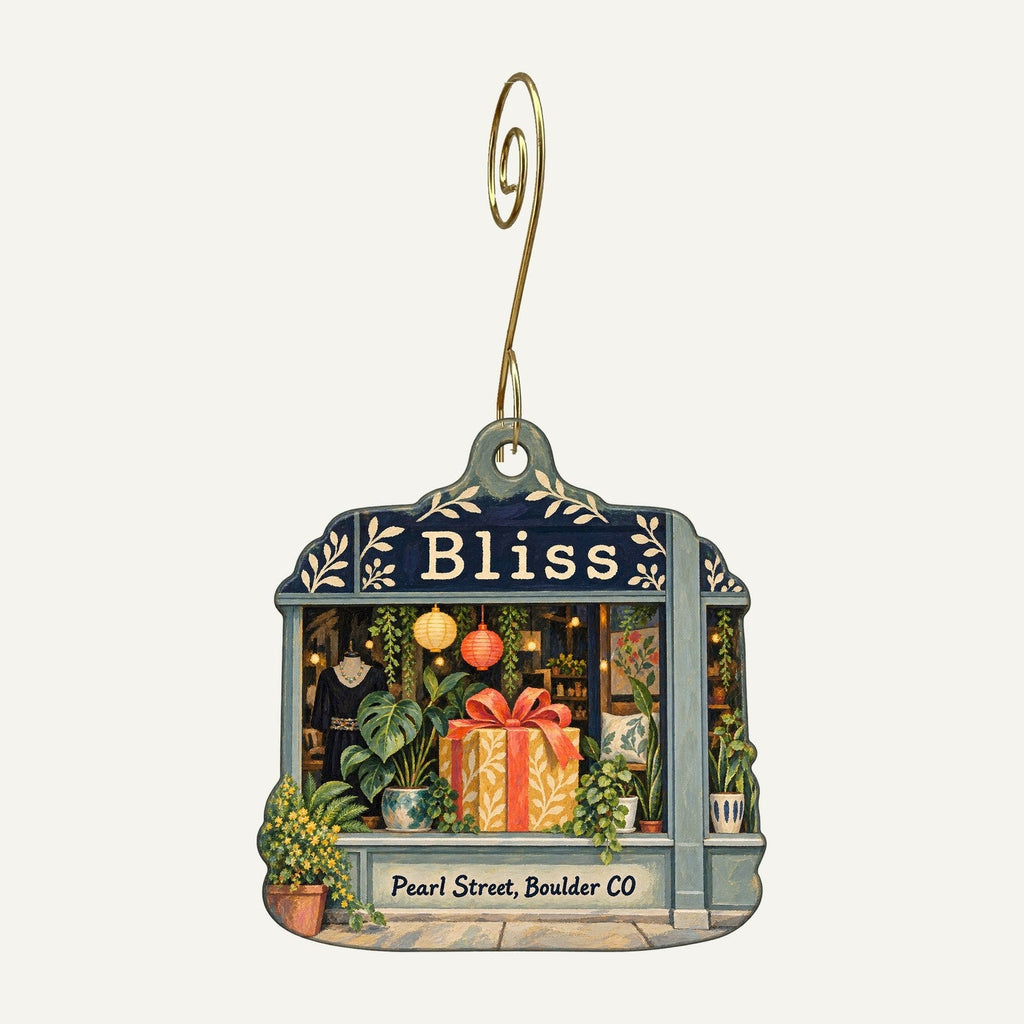 Bliss Logo custom wood ornament OC518 hanging on hook