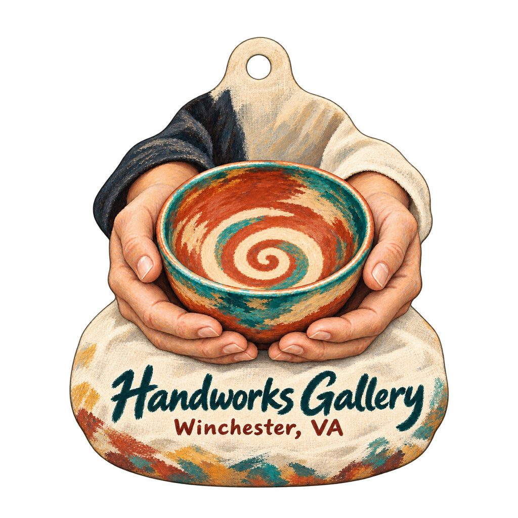 Handworks Gallery Logo custom wood ornament OC521 on white