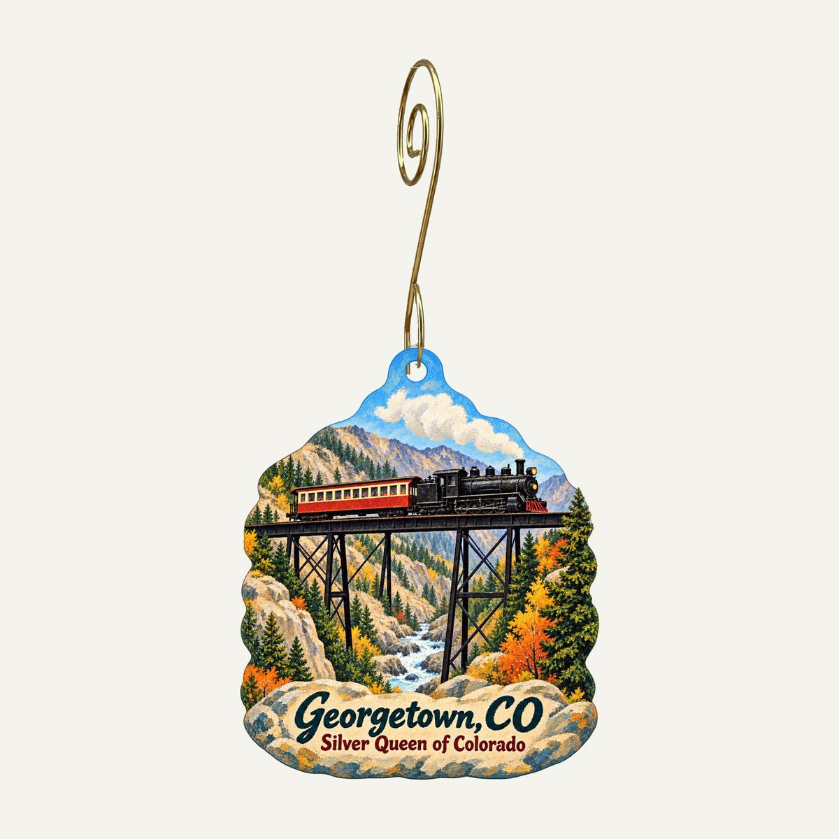 Shoppe Internationale Town Icon custom wood ornament OC526 hanging on hook