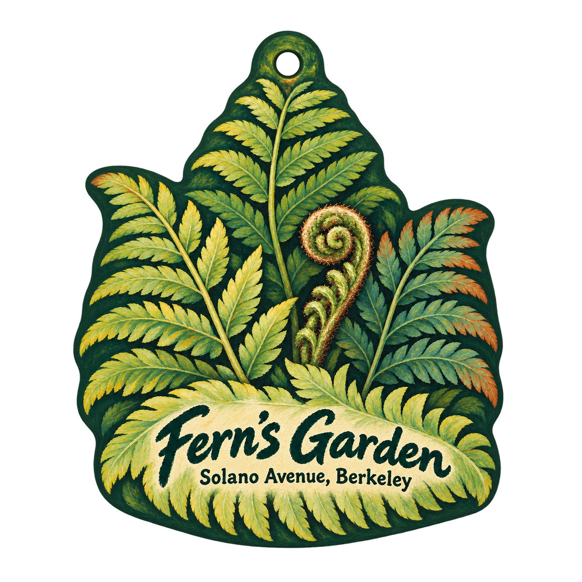 Fern's Garden Logo custom wood ornament OC527 on white