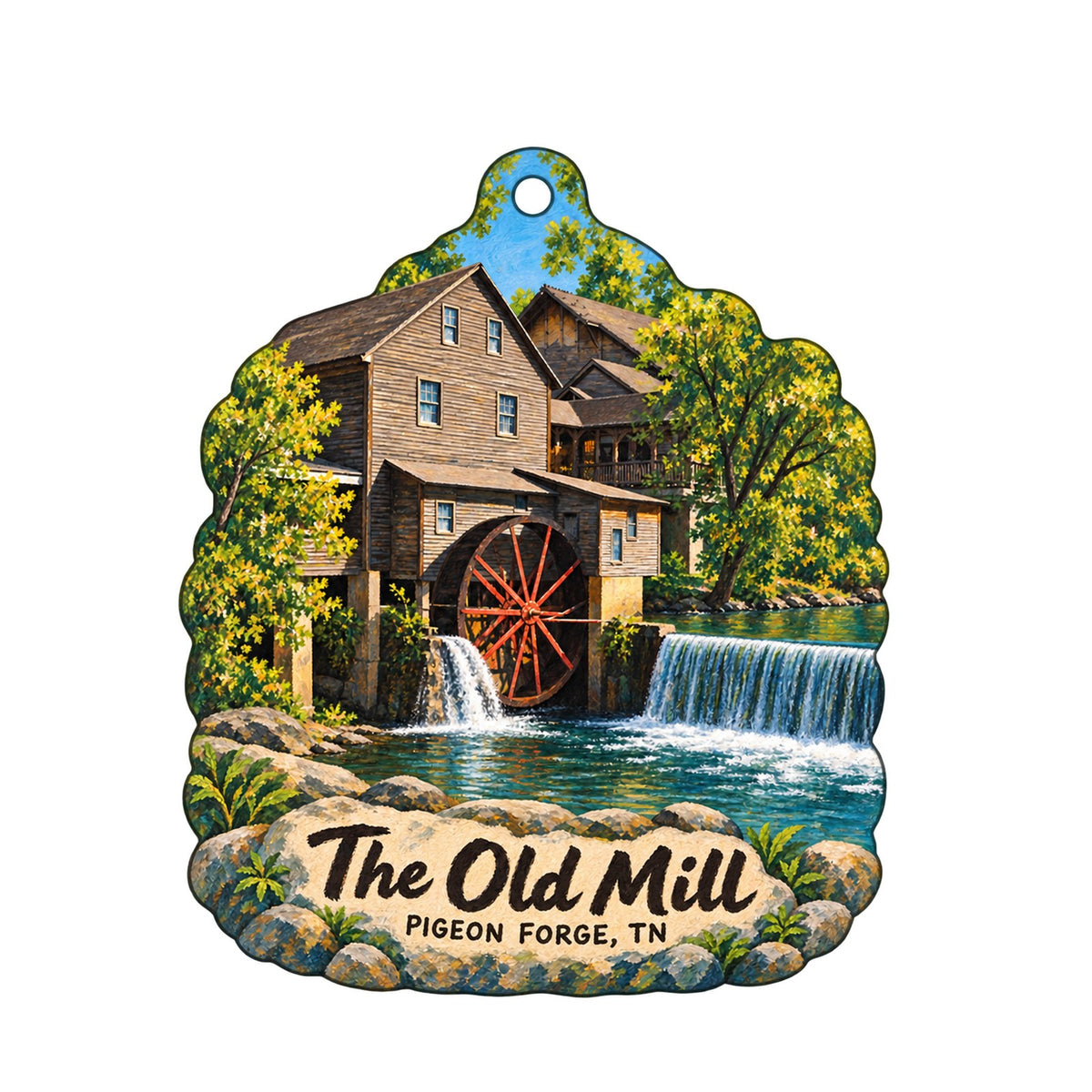 The Old Mill / Pigeon River Pottery Logo custom wood ornament OC530 on white
