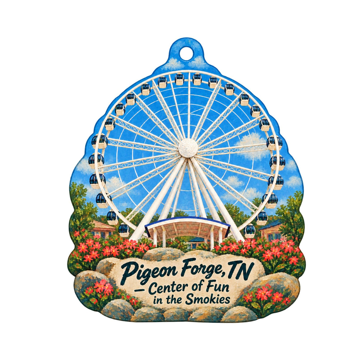 The Old Mill / Pigeon River Pottery Town Icon custom wood ornament OC532 on white