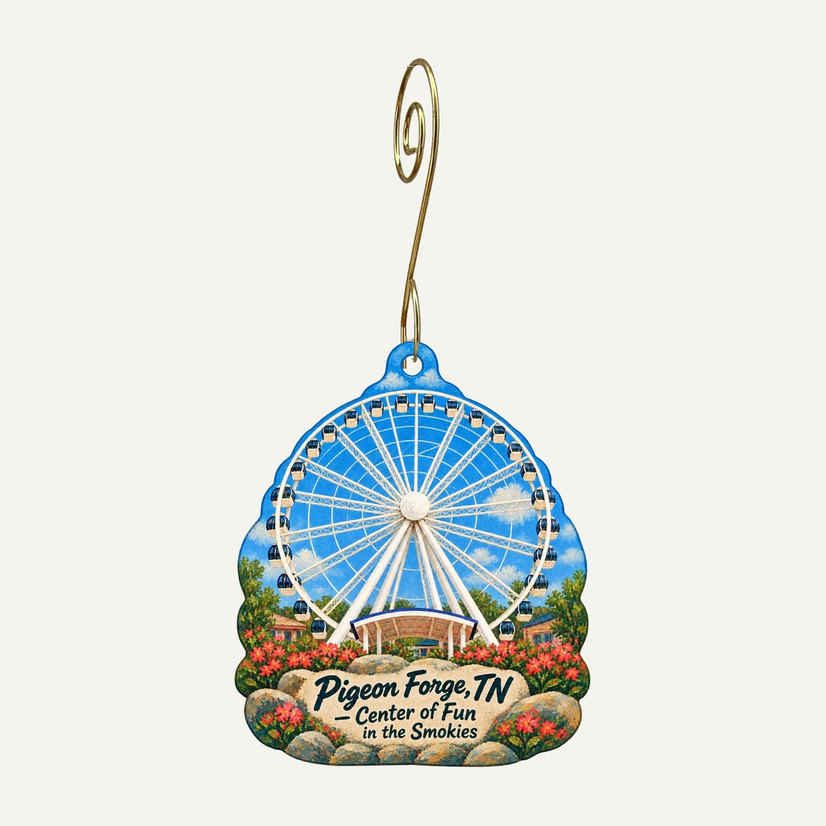 The Old Mill / Pigeon River Pottery Town Icon custom wood ornament OC532 hanging on hook