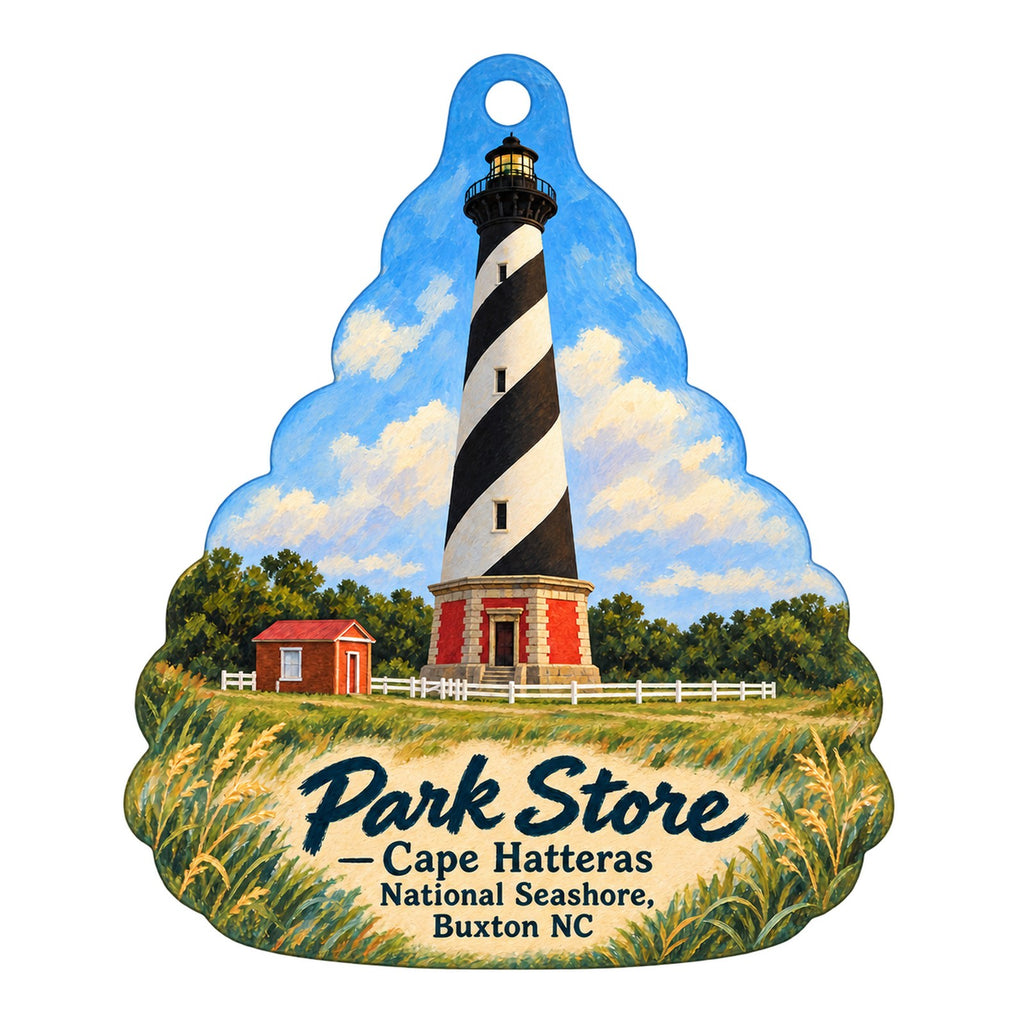 Park Store at Cape Hatteras Lighthouse Logo custom wood ornament OC533 on white