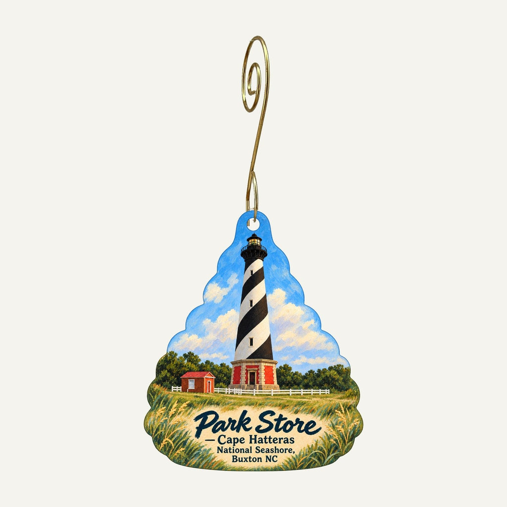 Park Store at Cape Hatteras Lighthouse Logo custom wood ornament OC533 hanging on hook