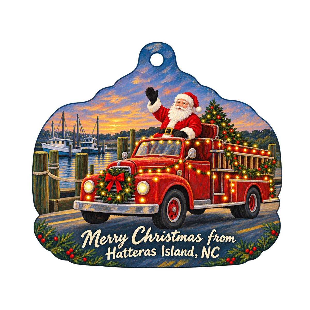 Park Store at Cape Hatteras Lighthouse Christmas custom wood ornament OC534 on white