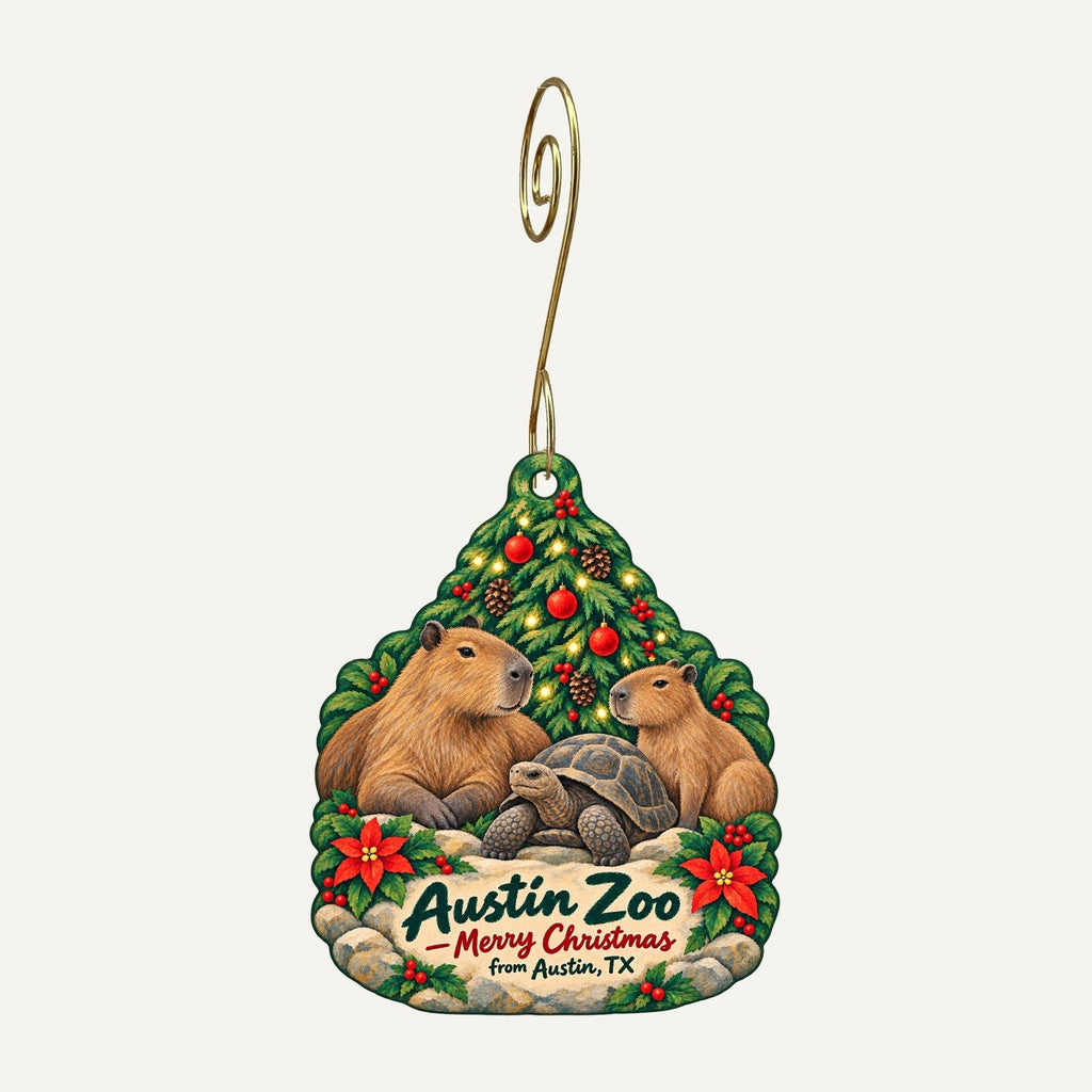 Austin Zoo Christmas custom wood ornament OC537 hanging on hook