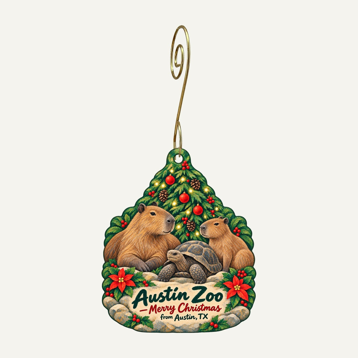 Austin Zoo Christmas custom wood ornament OC537 hanging on hook