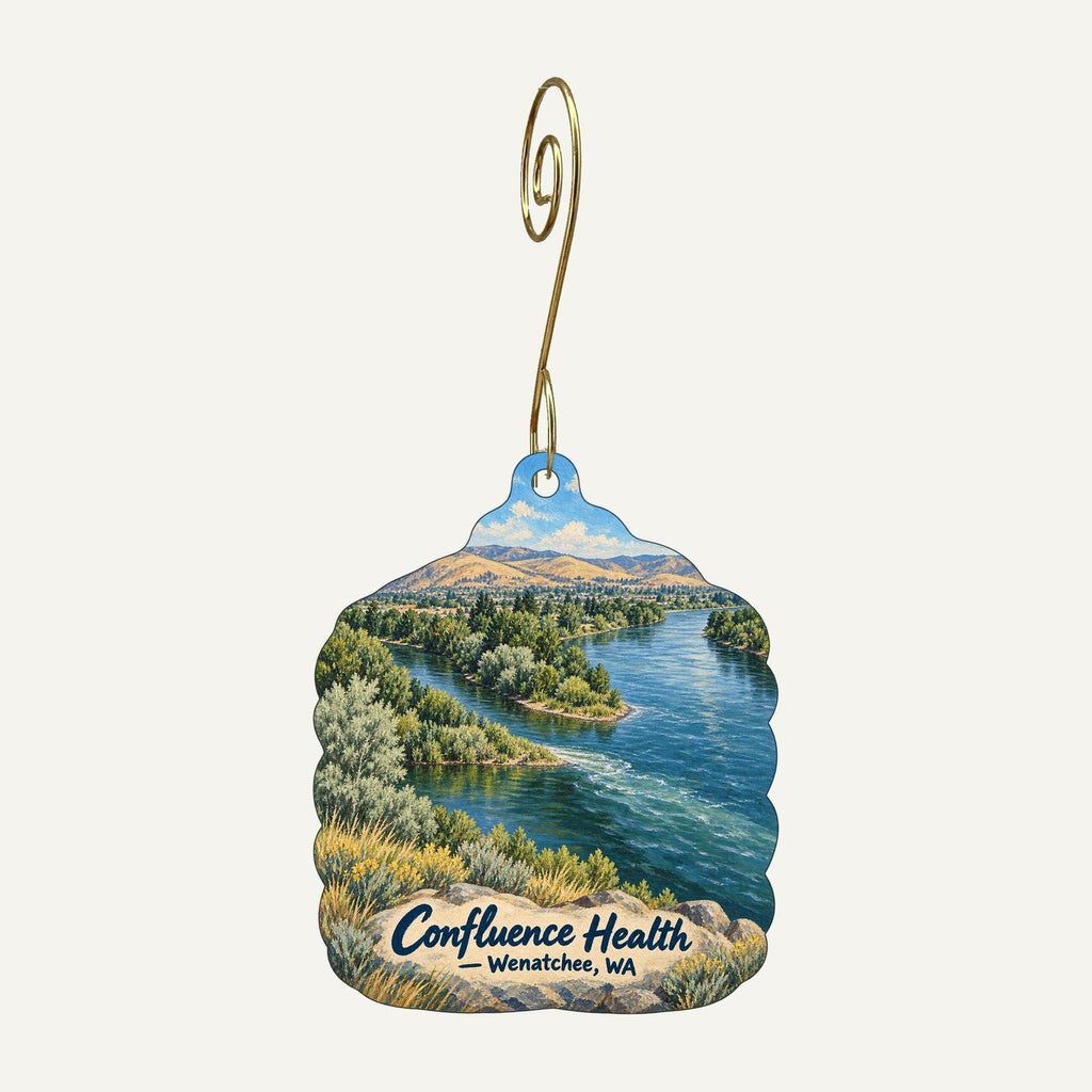 Confluence Health Logo custom wood ornament OC539 hanging on hook