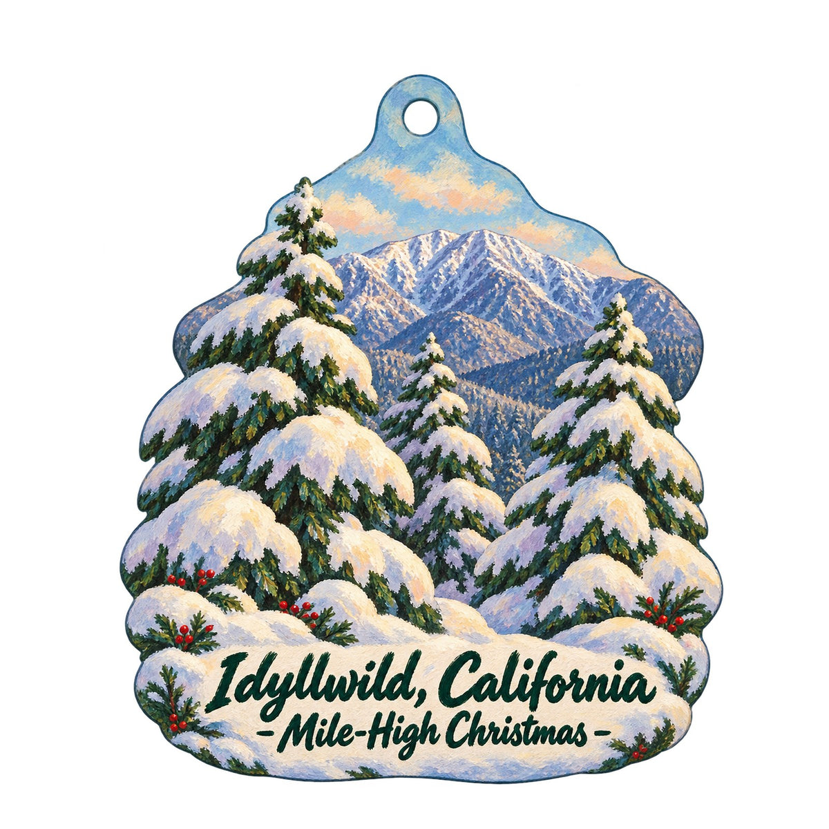 Idyllwild Gift Shop Christmas custom wood ornament OC546 on white
