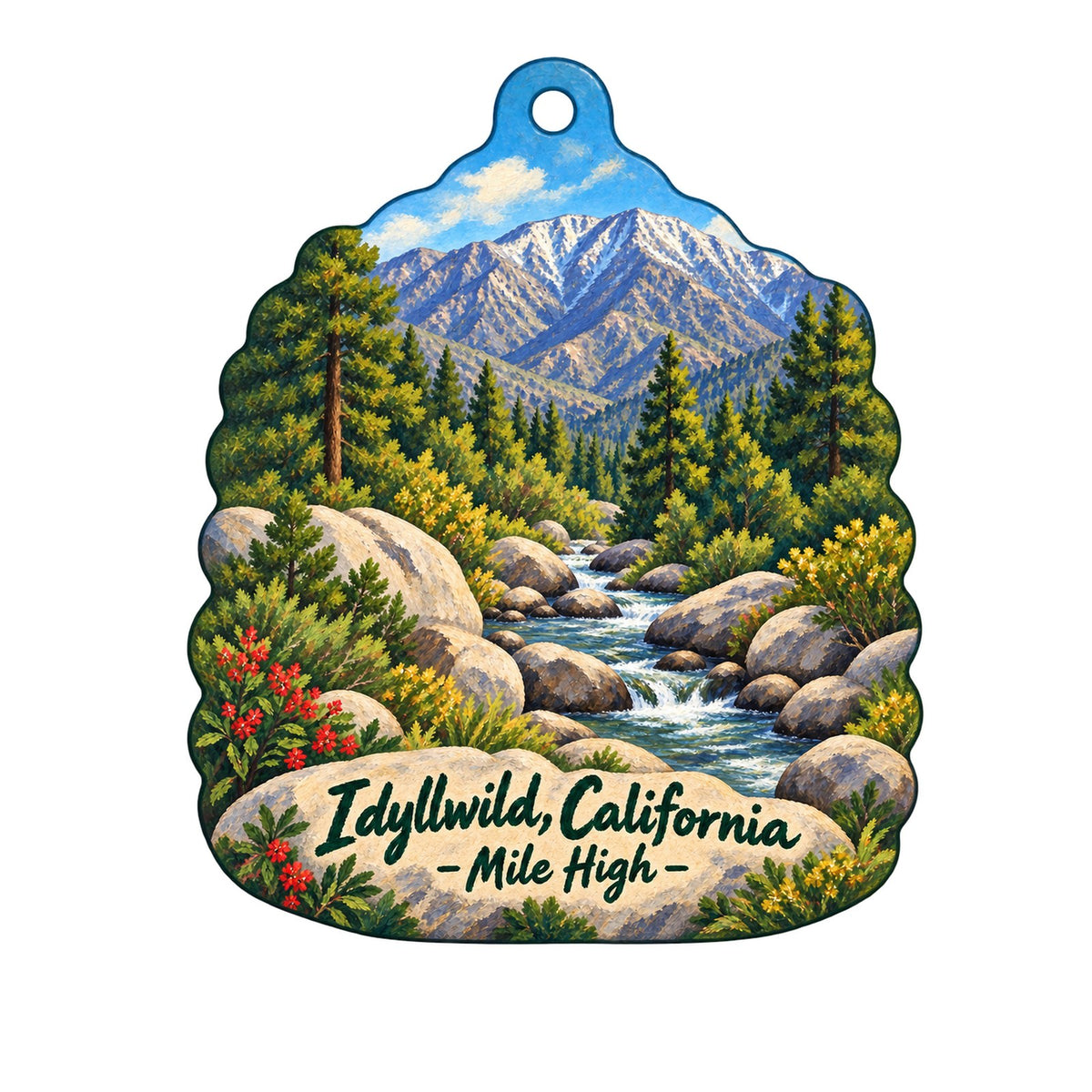 Idyllwild Gift Shop Town Icon custom wood ornament OC547 on white