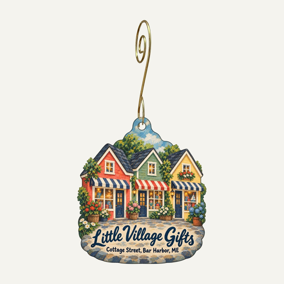 Little Village Gifts Logo custom wood ornament OC548 hanging on hook