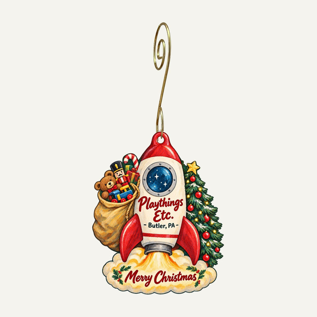 Playthings Etc. Christmas custom wood ornament OC552 hanging on hook