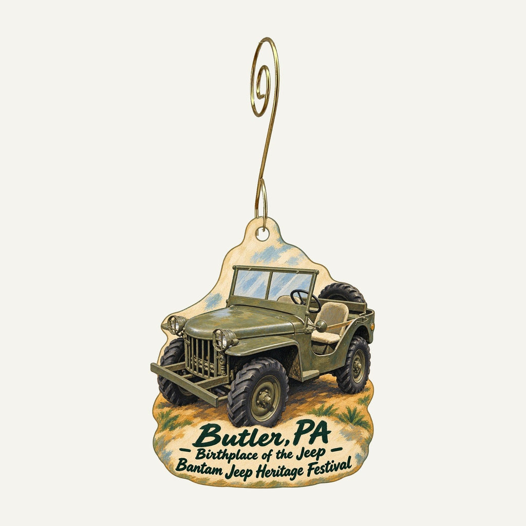 Playthings Etc. Town Icon custom wood ornament OC553 hanging on hook